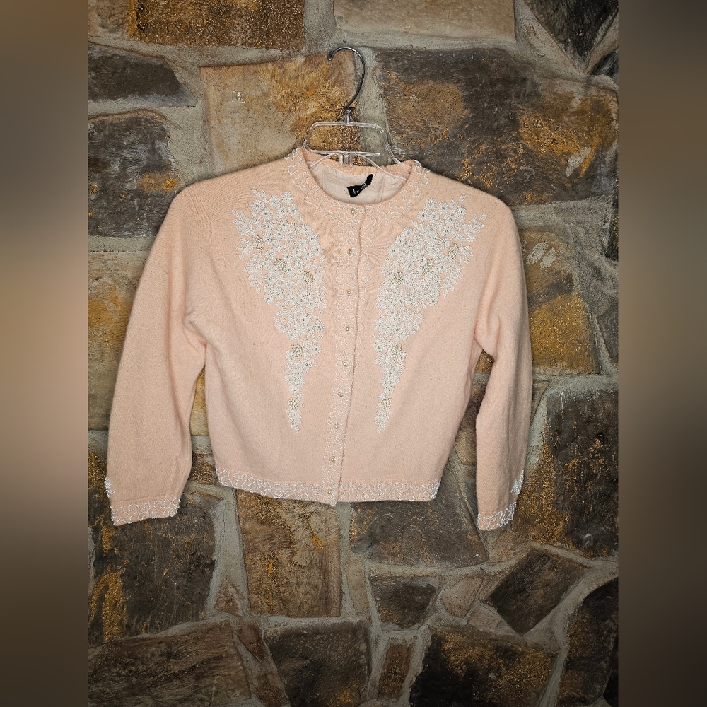 1940's heavily beaded front and back wool blend lined Cardigan